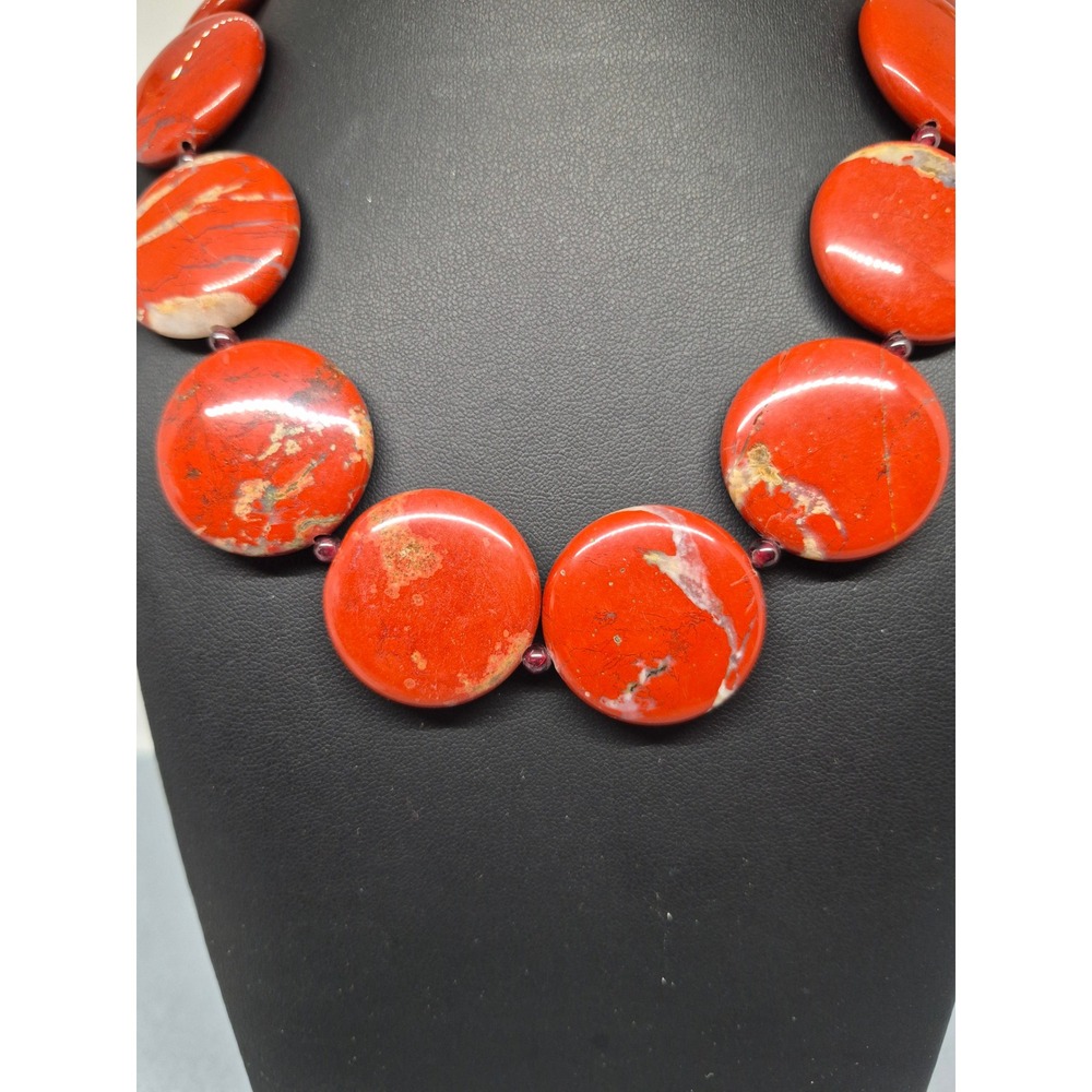 Vintage Chunky Necklace Red Jasper Sterling Silver Garnet Bead Statement - Picture 2 of 12